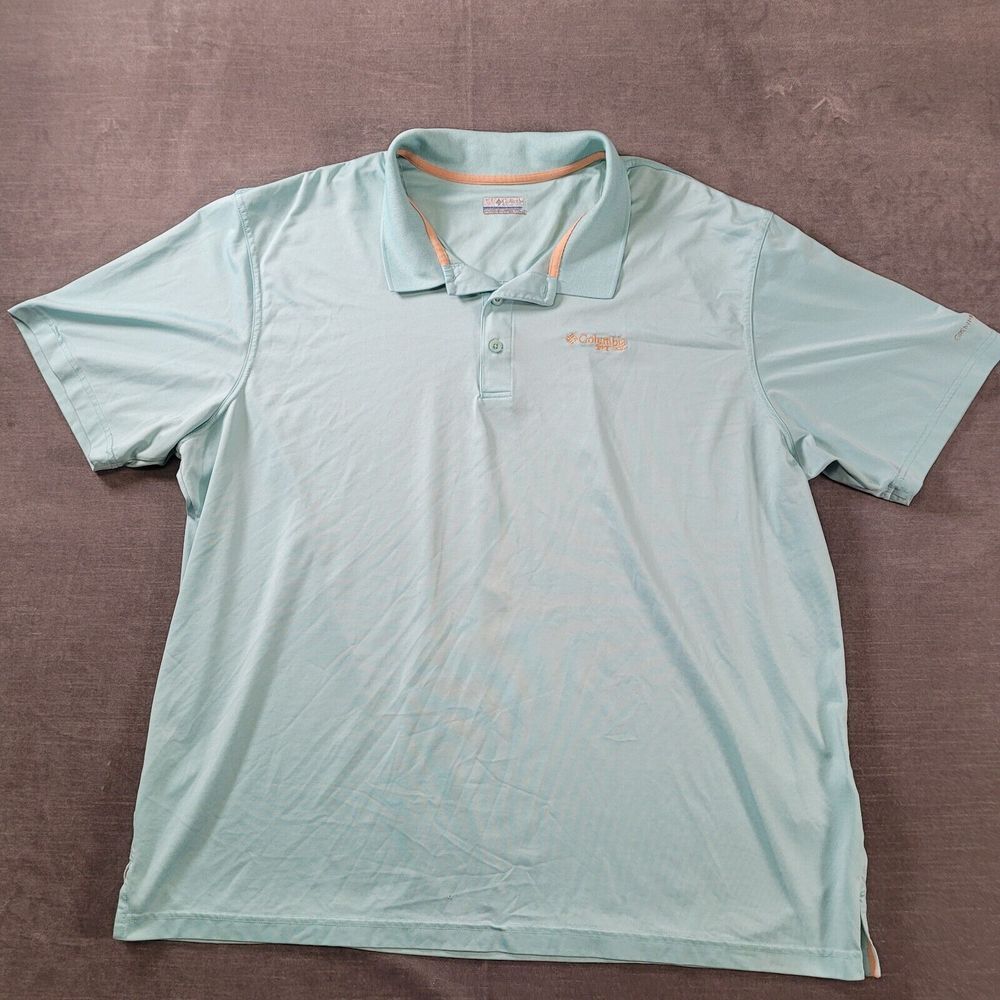 Columbia‎ PFG Fishing Performance Polo Shirt Green Teal Mens Size XXL 2XL